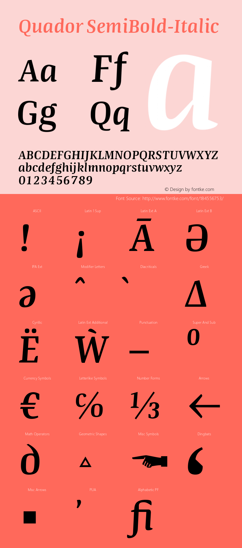 Quador SemiBold-Italic Version 1.000;PS 001.000;hotconv 1.0.88;makeotf.lib2.5.64775图片样张