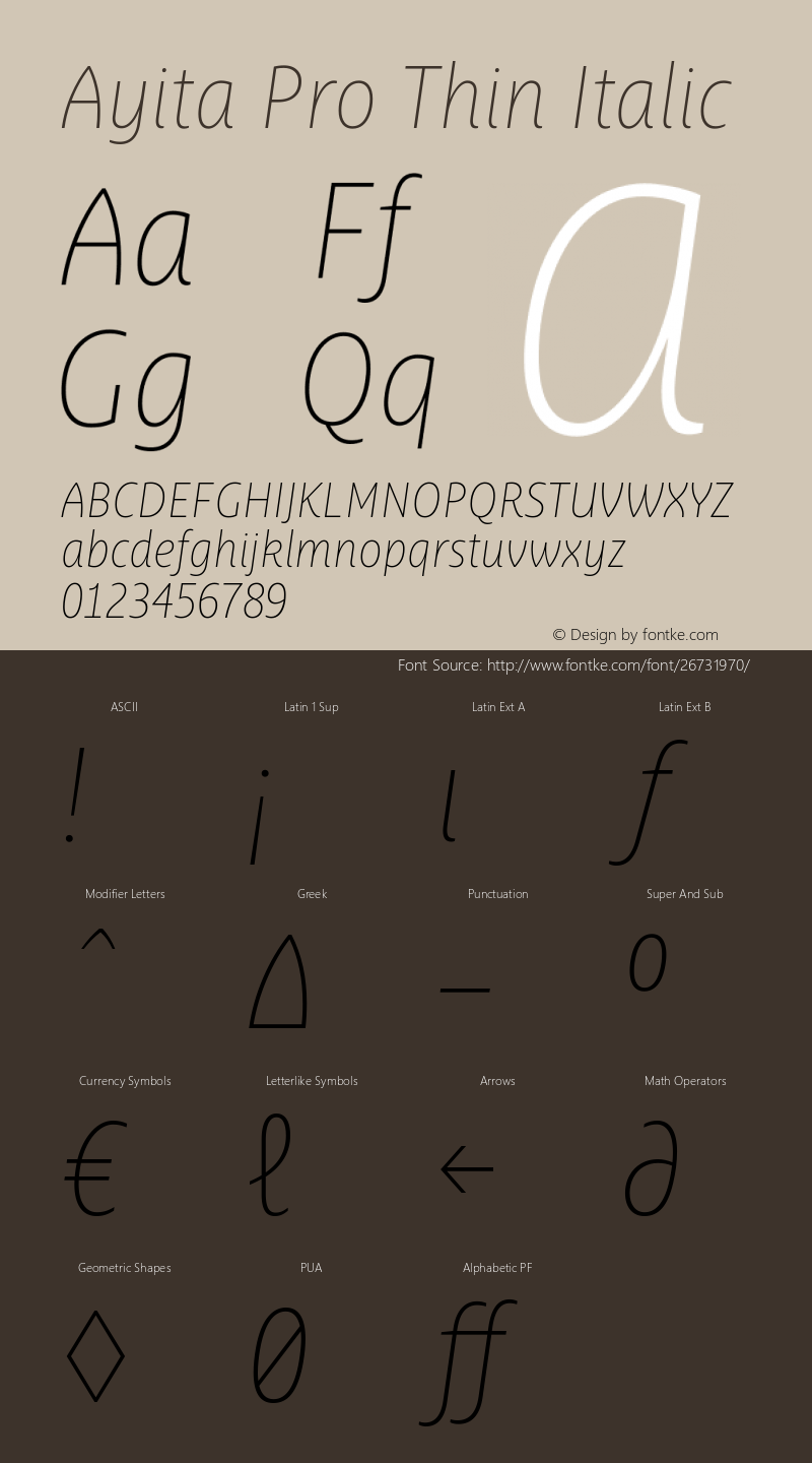 Ayita Pro Thin Italic Version 1.20 Font Sample