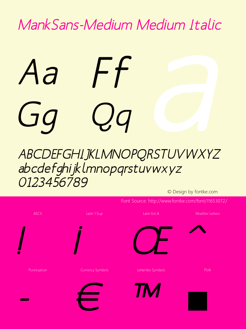 MankSans-Medium Medium Italic 1.0 2004-03-31 Font Sample