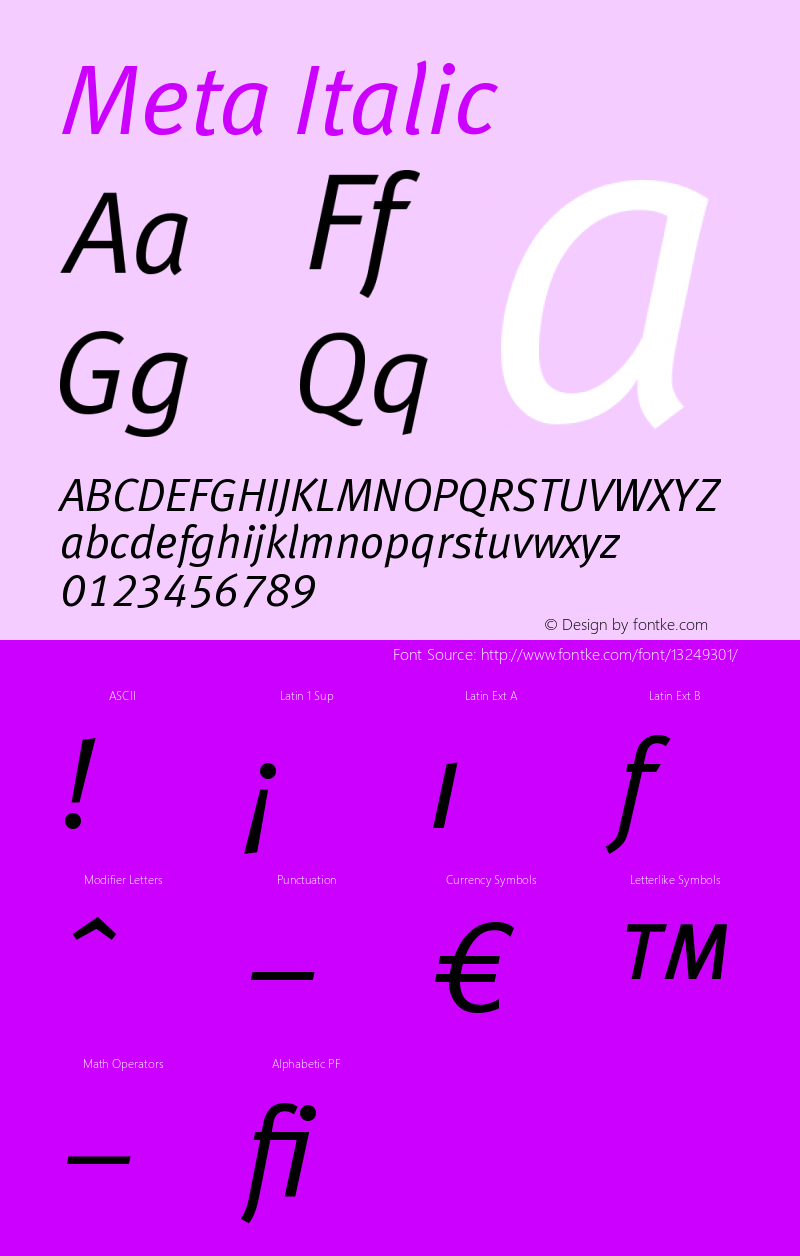 Meta Italic Version 004.301 Font Sample