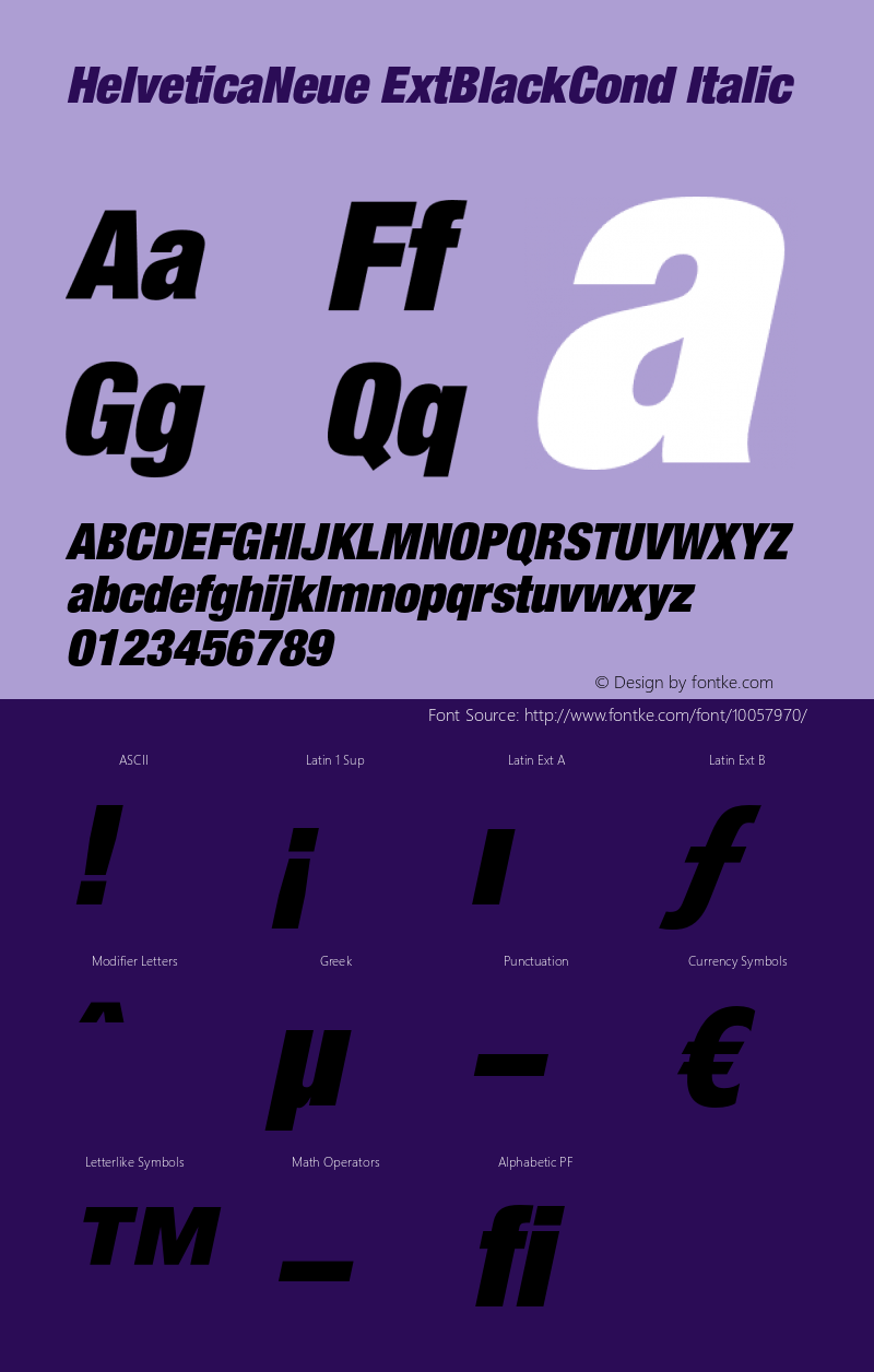 HelveticaNeue ExtBlackCond Italic OTF 1.0;PS 001.000;Core 1.0.22 Font Sample