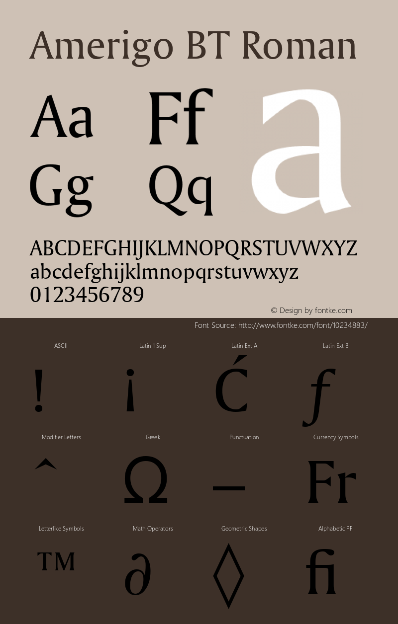 Amerigo BT Roman Version 1.01 emb4-OT Font Sample