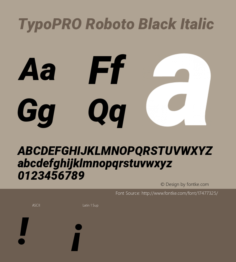 TypoPRO Roboto Black Italic Version 2.001047; 2015 Font Sample