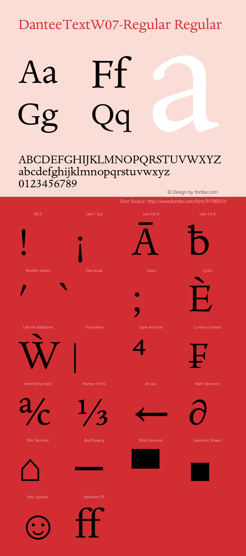 Dante eText W07 Regular Version 1.00 Font Sample