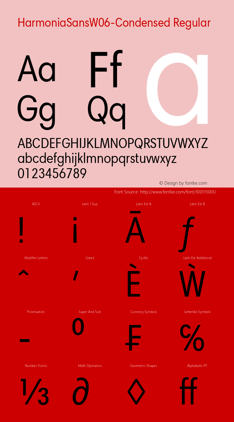 Harmonia Sans W06 Condensed Version 1.00 Font Sample