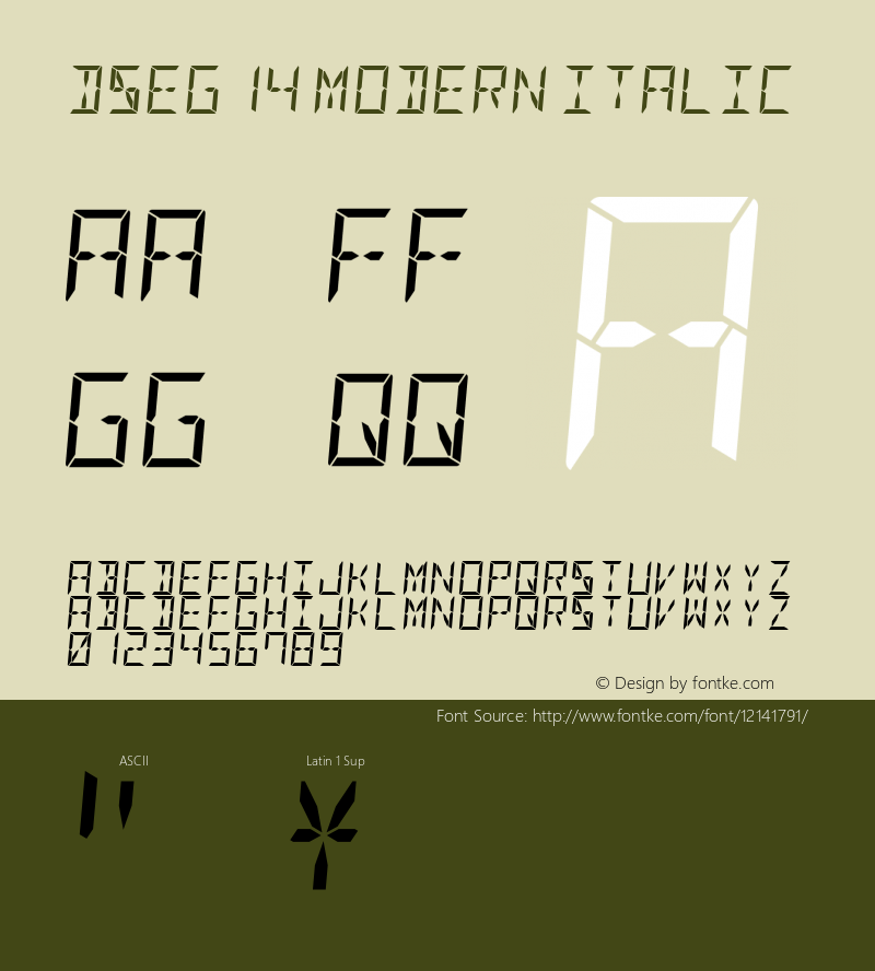 DSEG14 Modern Italic Version 0.1 Font Sample