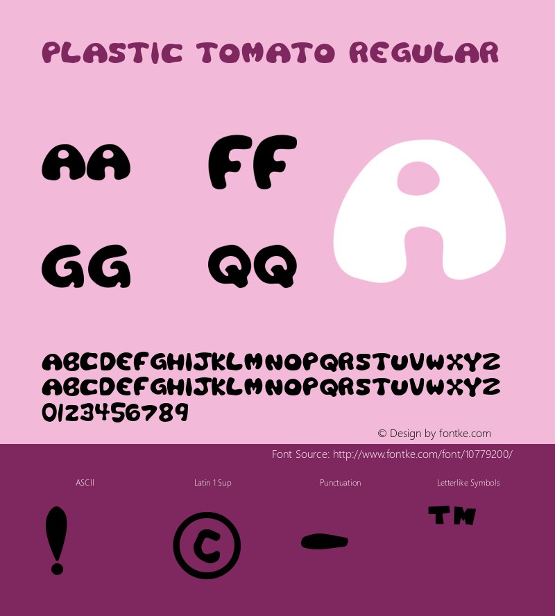 Plastic Tomato Regular 1.0 Thu Mar 12 17:00:54 1998 Font Sample