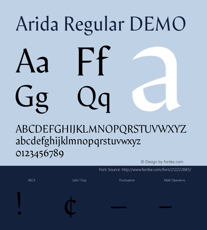 Arida Regular DEMO Version 15.000;hotconv 1.0.109;makeotfexe 2.5.65596图片样张