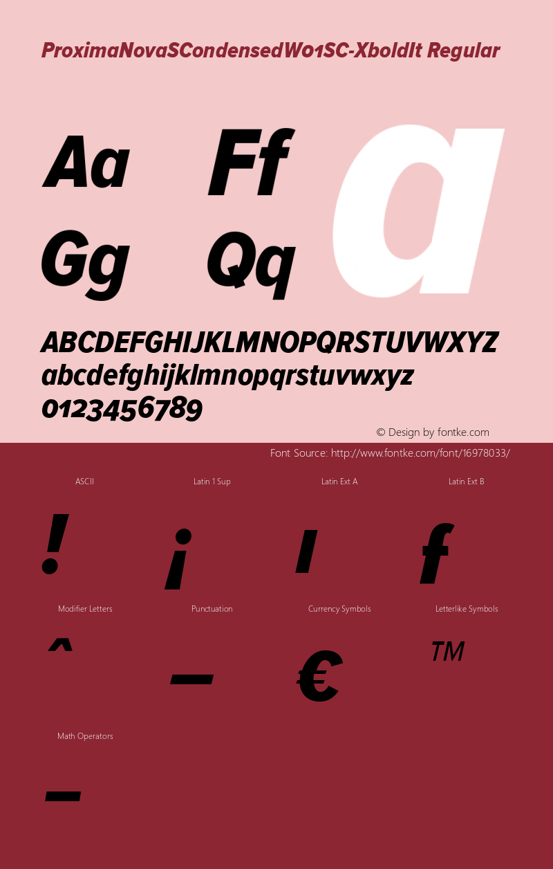 ProximaNovaSCondensedW01SC-XboldIt Regular Version 2.015 Font Sample