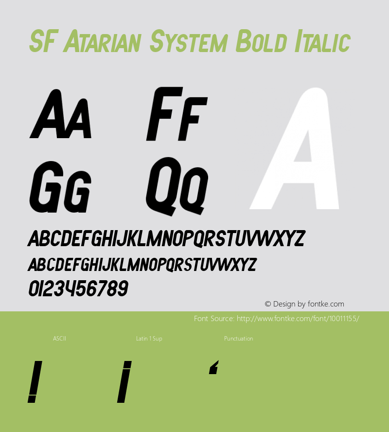SF Atarian System Bold Italic ver 1.0, 1999. Freeware. Font Sample