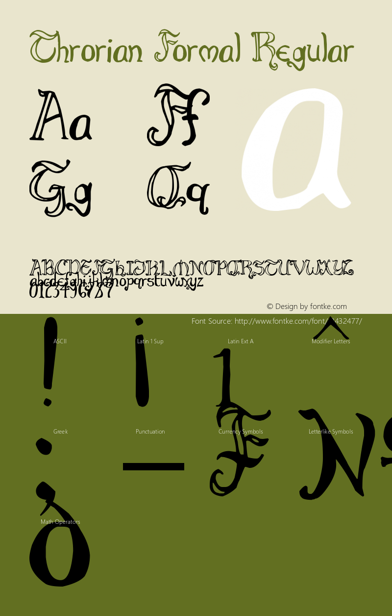 Throrian Formal Regular Version 1.00 April 15, 2012, initial release Font Sample