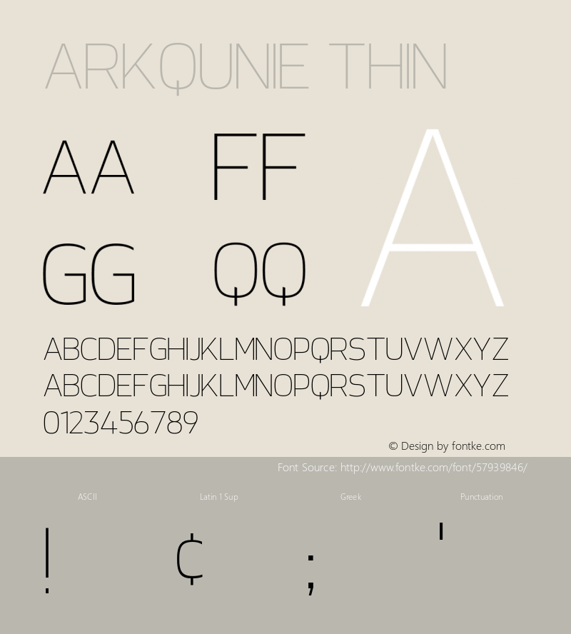 Arkqunie Thin Version 1.00;March 6, 2020;FontCreator 11.5.0.2422 64-bit Font Sample
