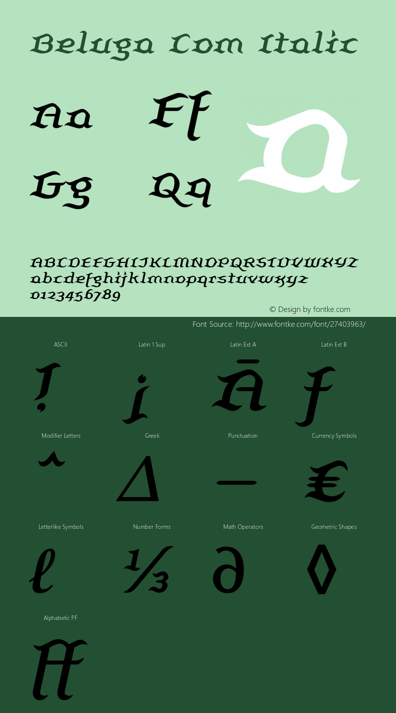 Beluga Com Italic Version 1.01 Font Sample