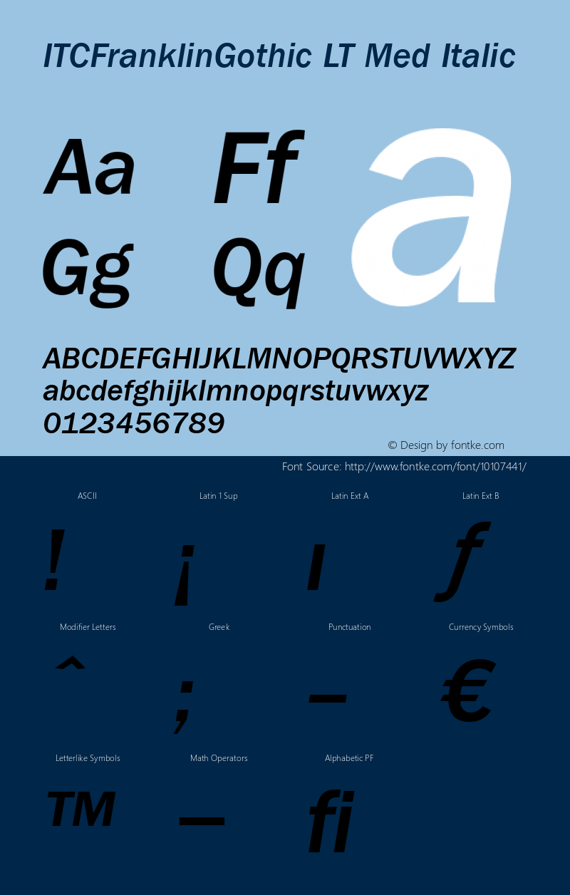 ITCFranklinGothic LT Med Italic Version 6.1; 2002 Font Sample