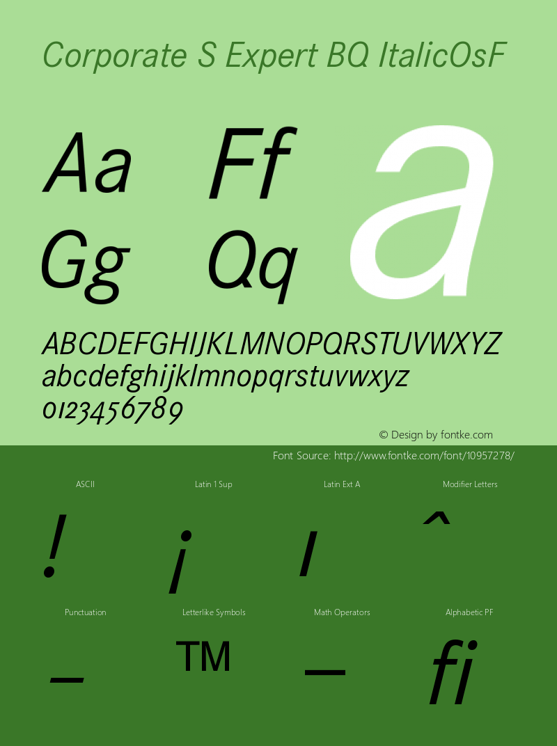 Corporate S Expert BQ ItalicOsF Version 001.000 Font Sample