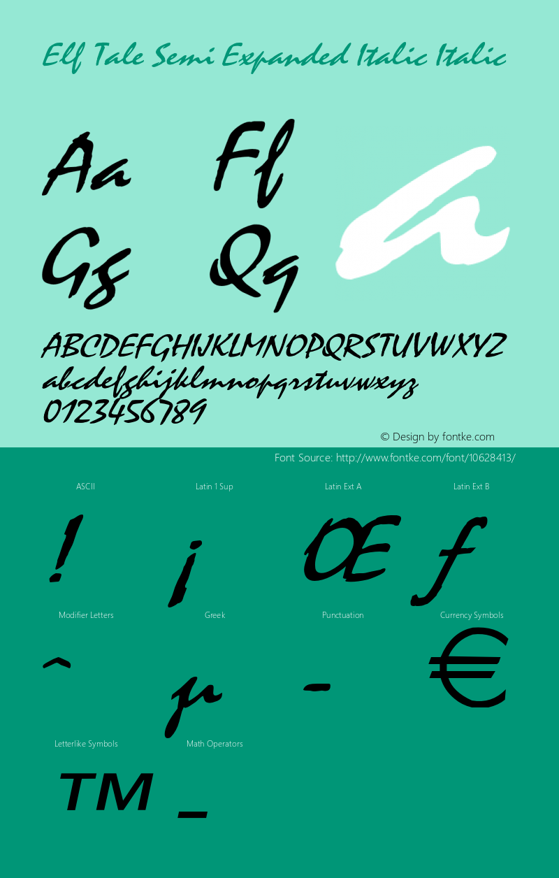 Elf Tale Semi Expanded Italic Italic Version 1.000 Font Sample