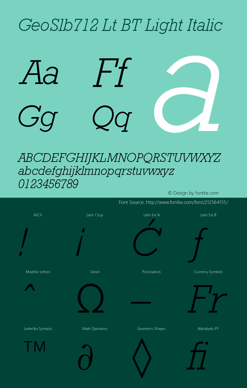 GeoSlb712 Lt BT Light Italic Version 1.01 emb4-OT图片样张