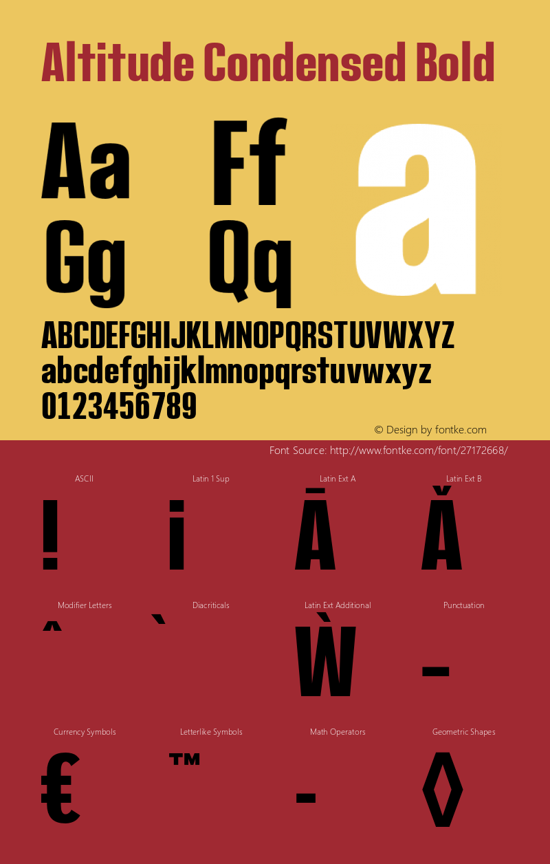 AltitudeCondensed-Bold Version 1.100;PS 001.100;hotconv 1.0.88;makeotf.lib2.5.64775 Font Sample