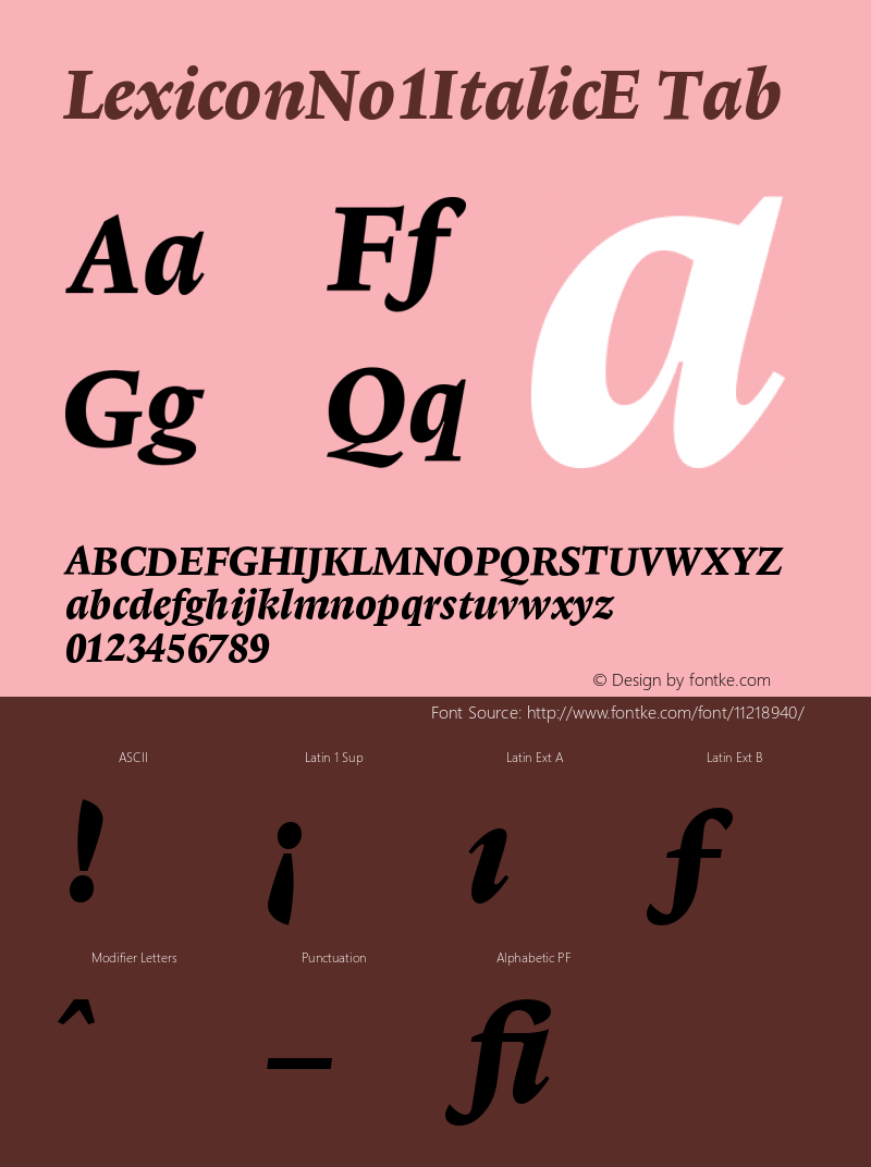 LexiconNo1ItalicE Tab Version 001.000 Font Sample