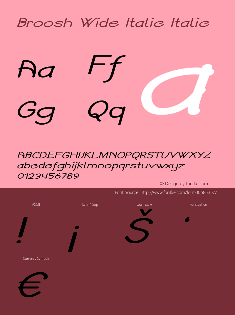 Broosh Wide Italic Italic Version 1.000 Font Sample