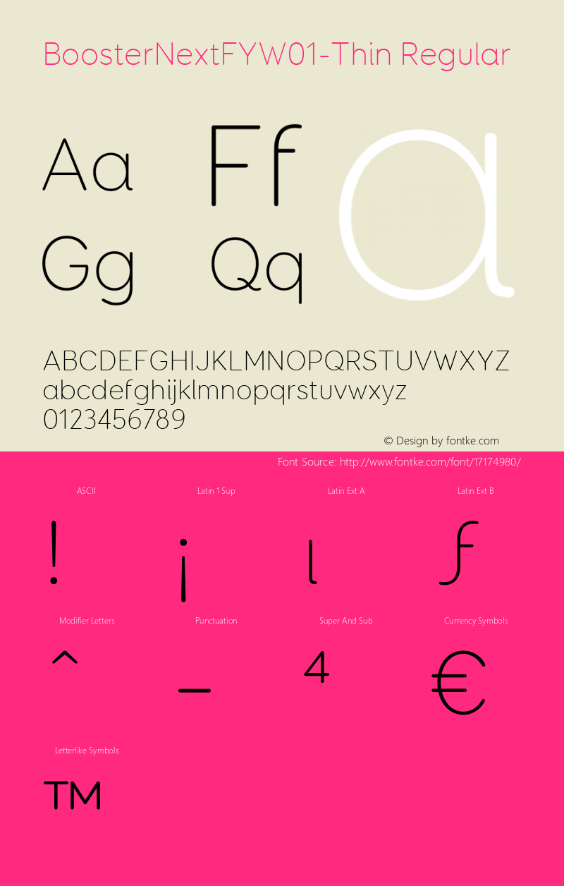 BoosterNextFYW01-Thin Regular Version 1.10 Font Sample