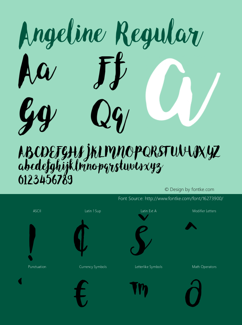 Angeline Regular Unknown Font Sample