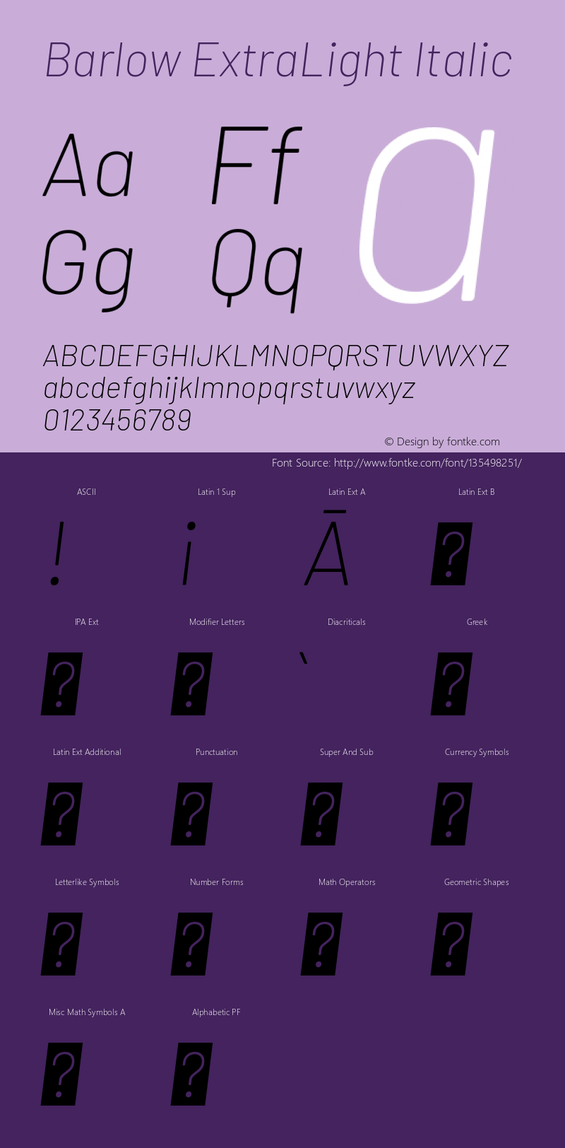 Barlow ExtraLight Italic Version 1.408 Font Sample