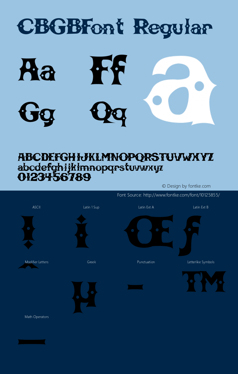 CBGBFont Regular Macromedia Fontographer 4.1.5 2/10/04 Font Sample