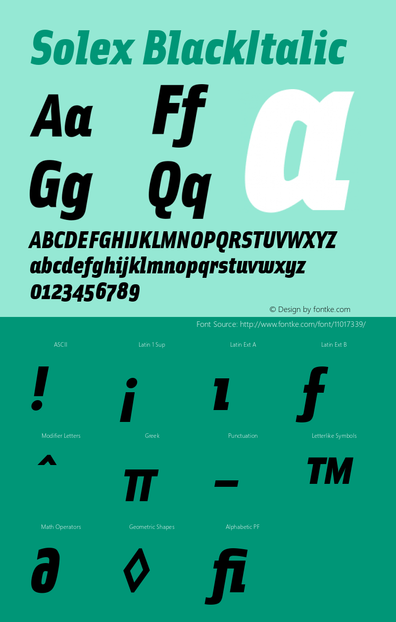 Solex BlackItalic Version 001.000 Font Sample