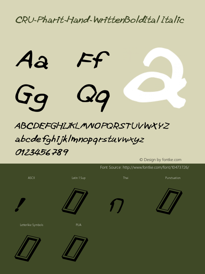 CRU-Pharit-Hand-WrittenBoldItal Italic Version 0.001 Font Sample