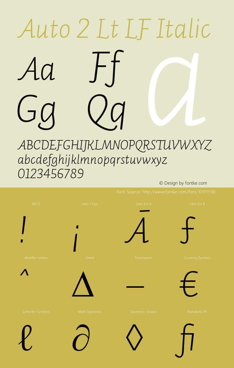 Auto 2 Lt LF Italic Version 1.110;PS 001.110;hotconv 1.0.38;2004 Font Sample