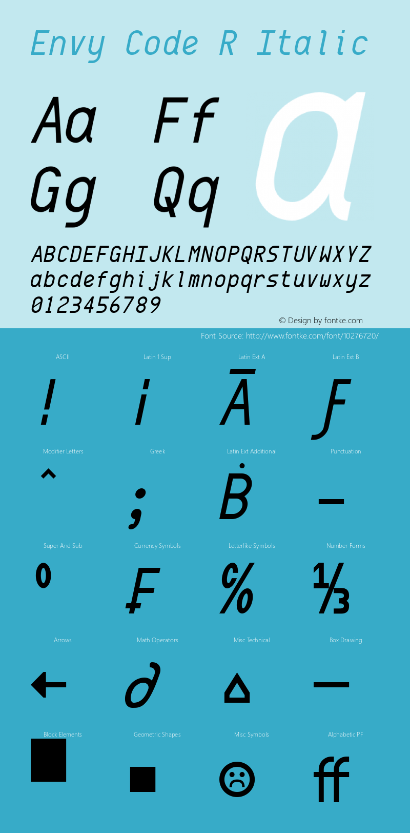 Envy Code R Italic Version 0.079 Font Sample