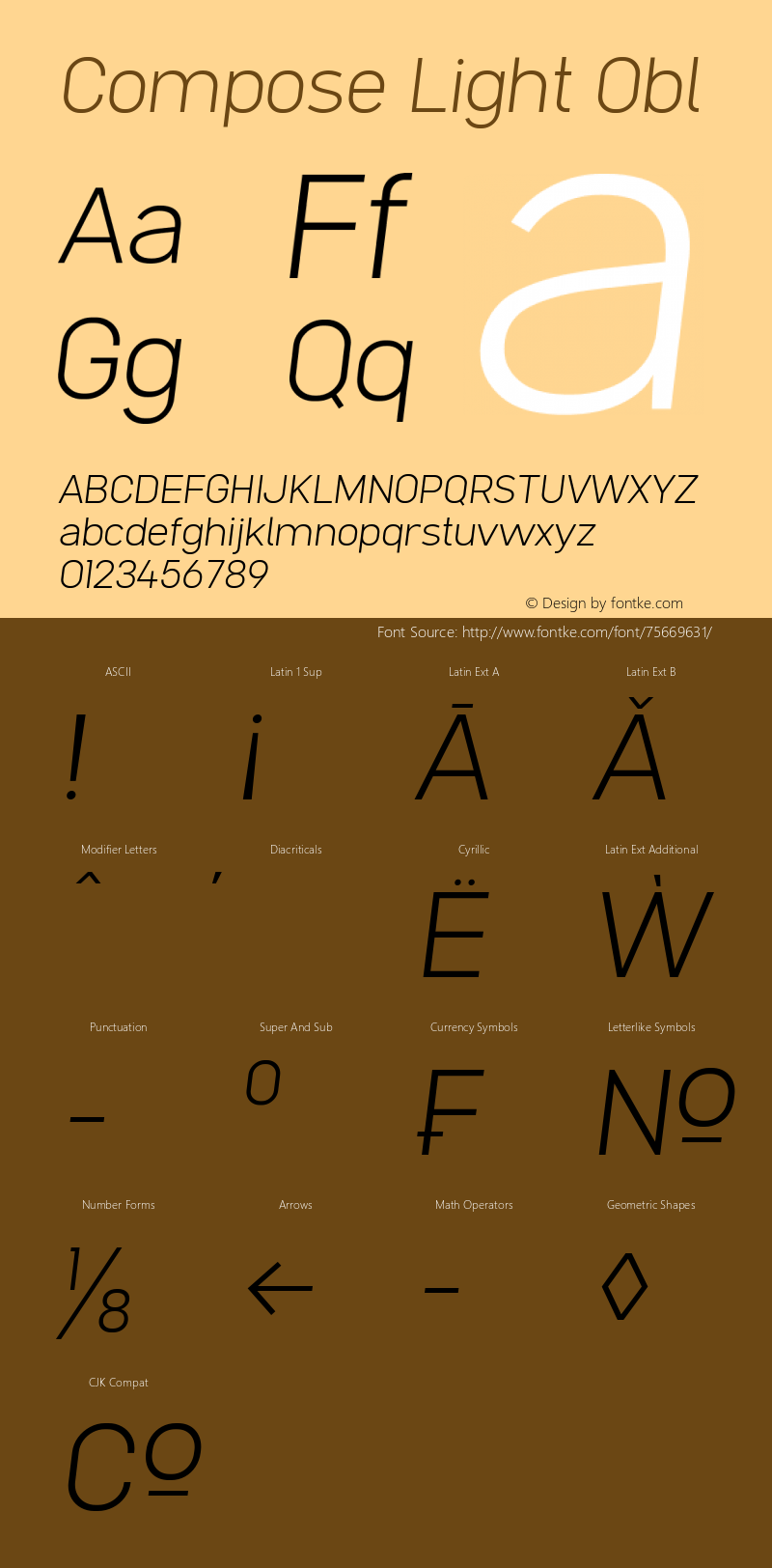 Compose Light Obl Version 1.015 Font Sample