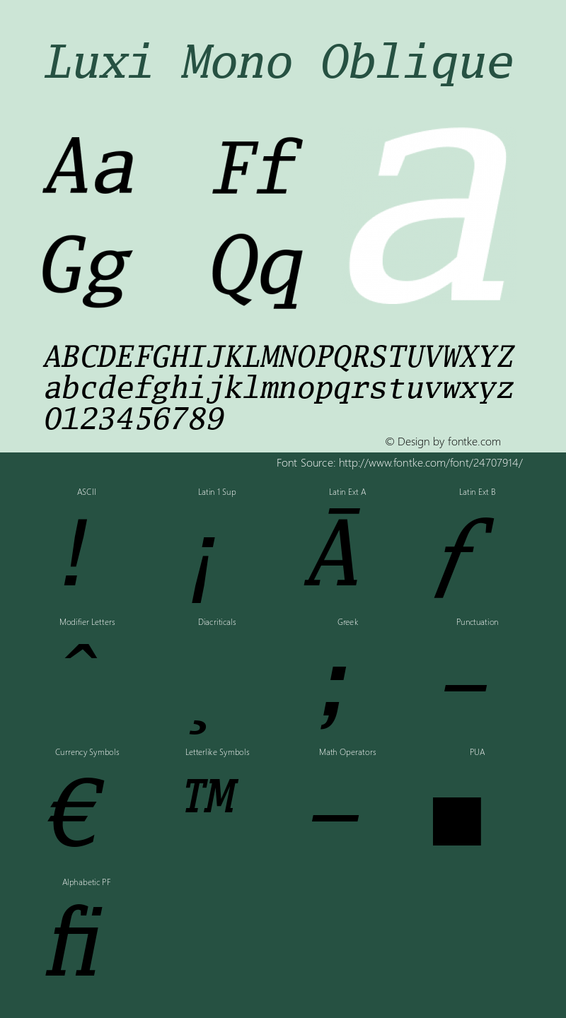 Luxi Mono Oblique 1.2  October 12, 2001 Font Sample