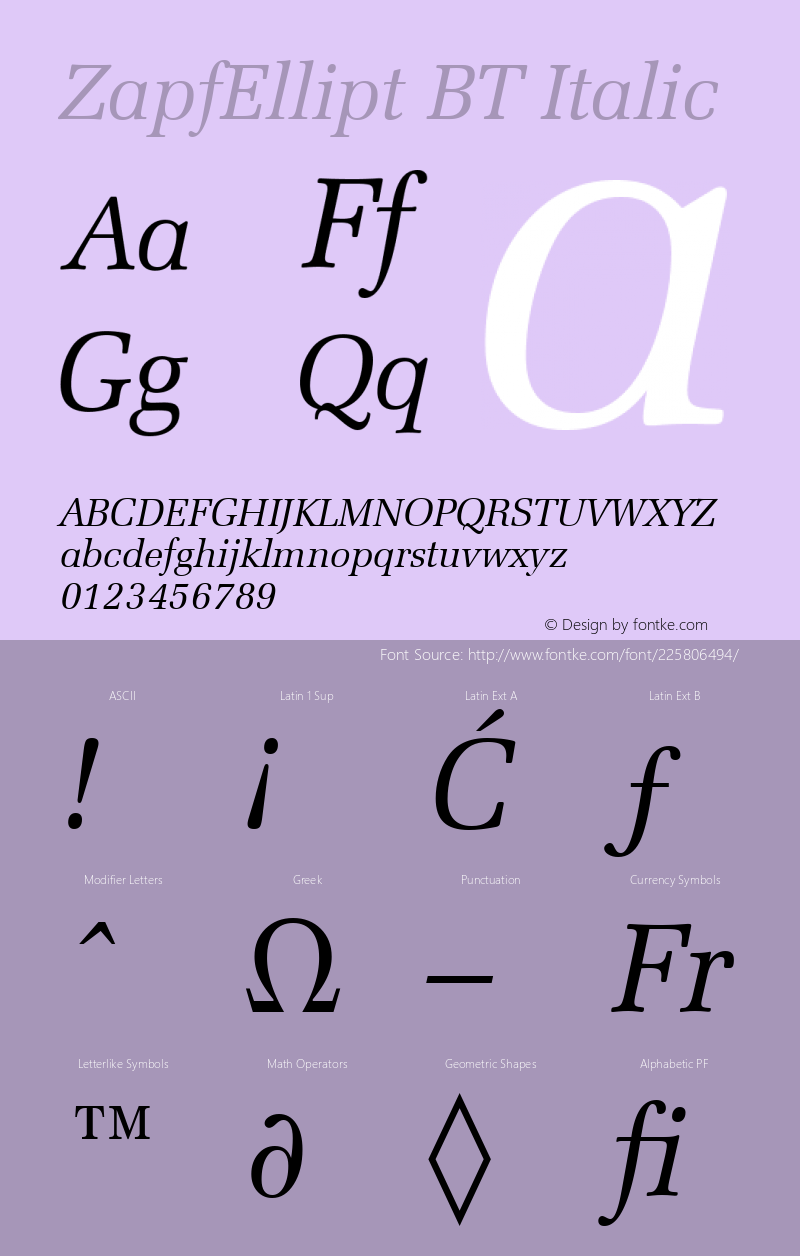 ZapfEllipt BT Italic Version 1.01 emb4-OT图片样张