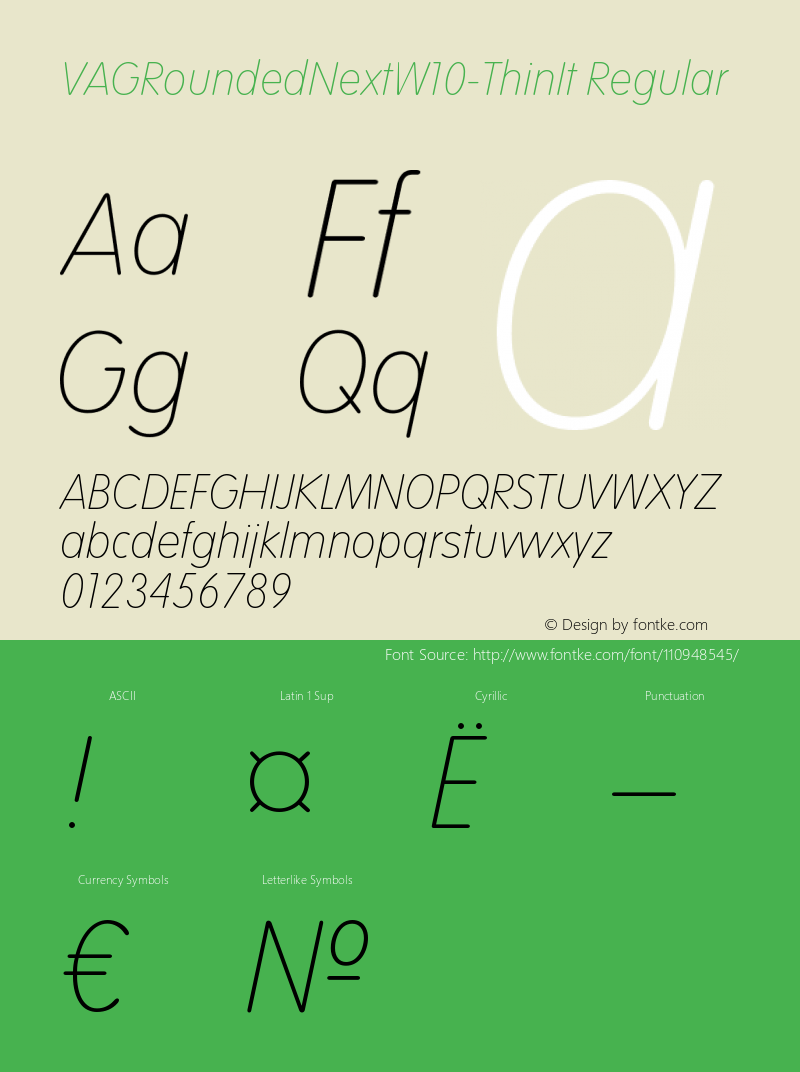 VAG Rounded Next W10 Thin It Version 1.00 Font Sample
