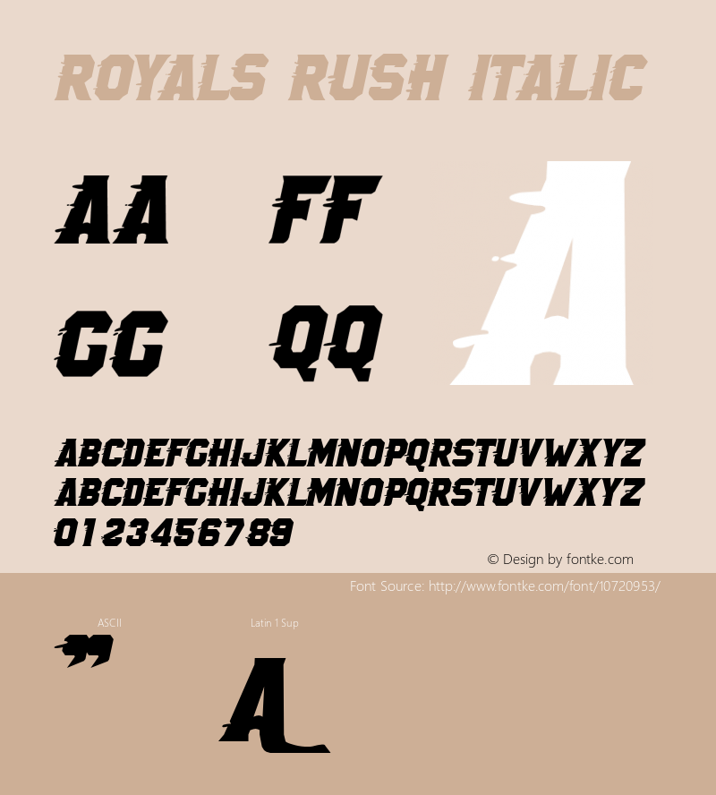 Royals Rush Italic Version 1.00 2015 Font Sample