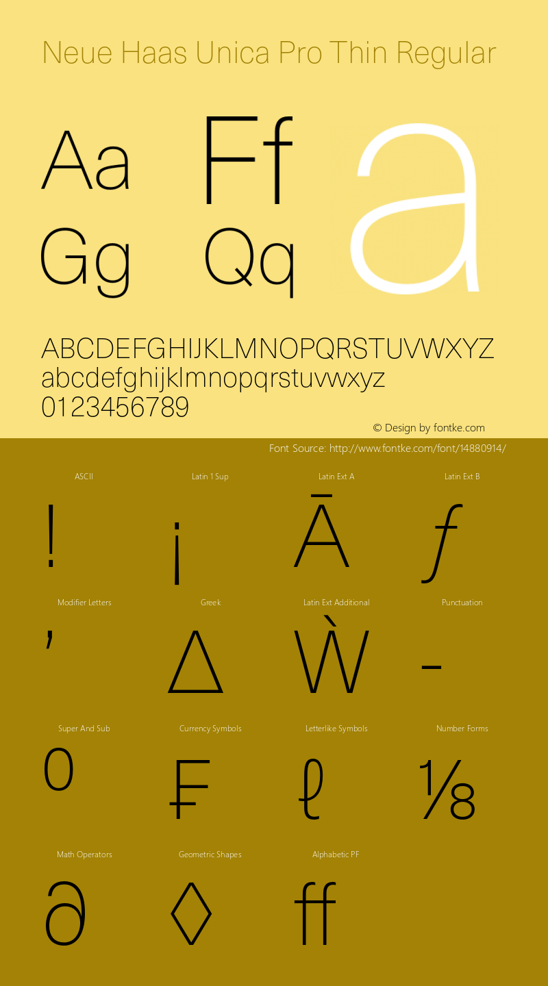 Neue Haas Unica Pro Thin Regular Version 1.00 Font Sample