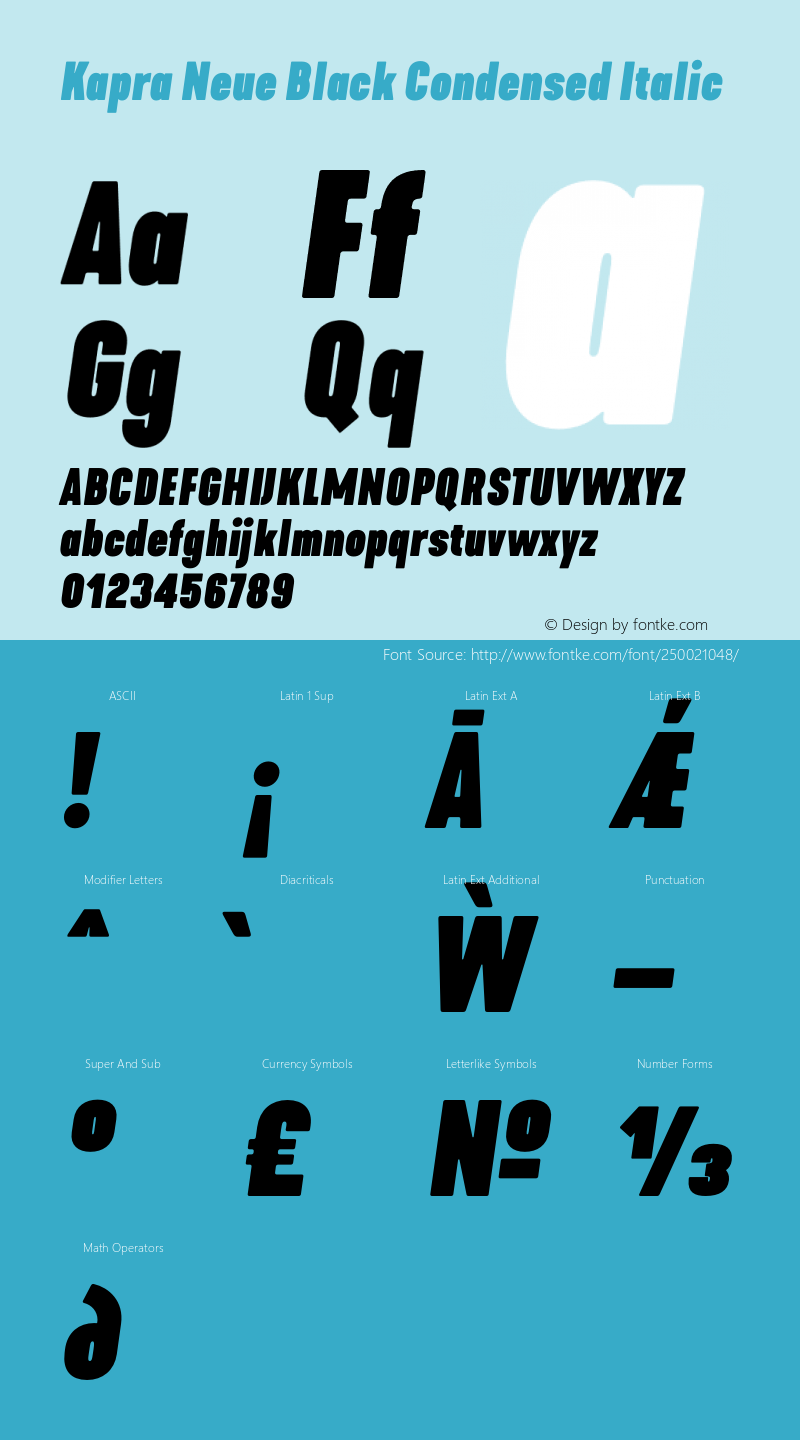 Kapra Neue Black Condensed Italic Version 1.000;PS 001.000;hotconv 1.0.88;makeotf.lib2.5.64775图片样张