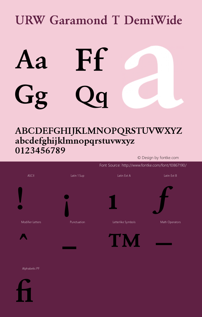 URW Garamond T DemiWide Version 001.005 Font Sample