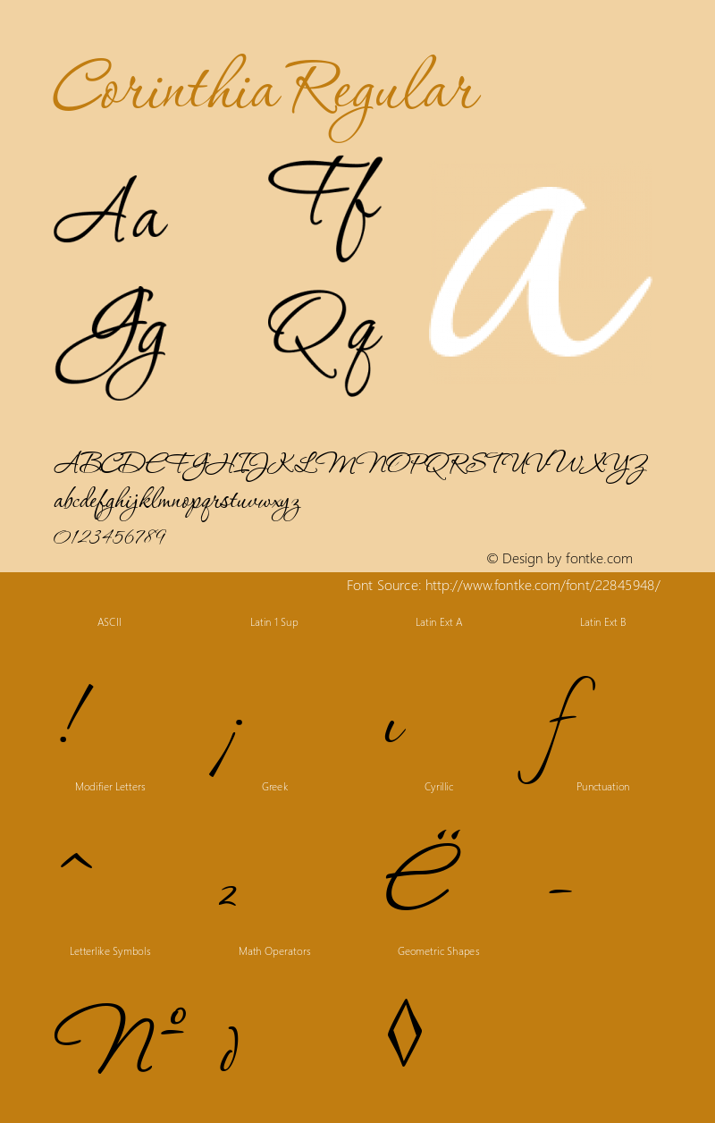 Corinthia Version 1.000 2005 initial release Font Sample