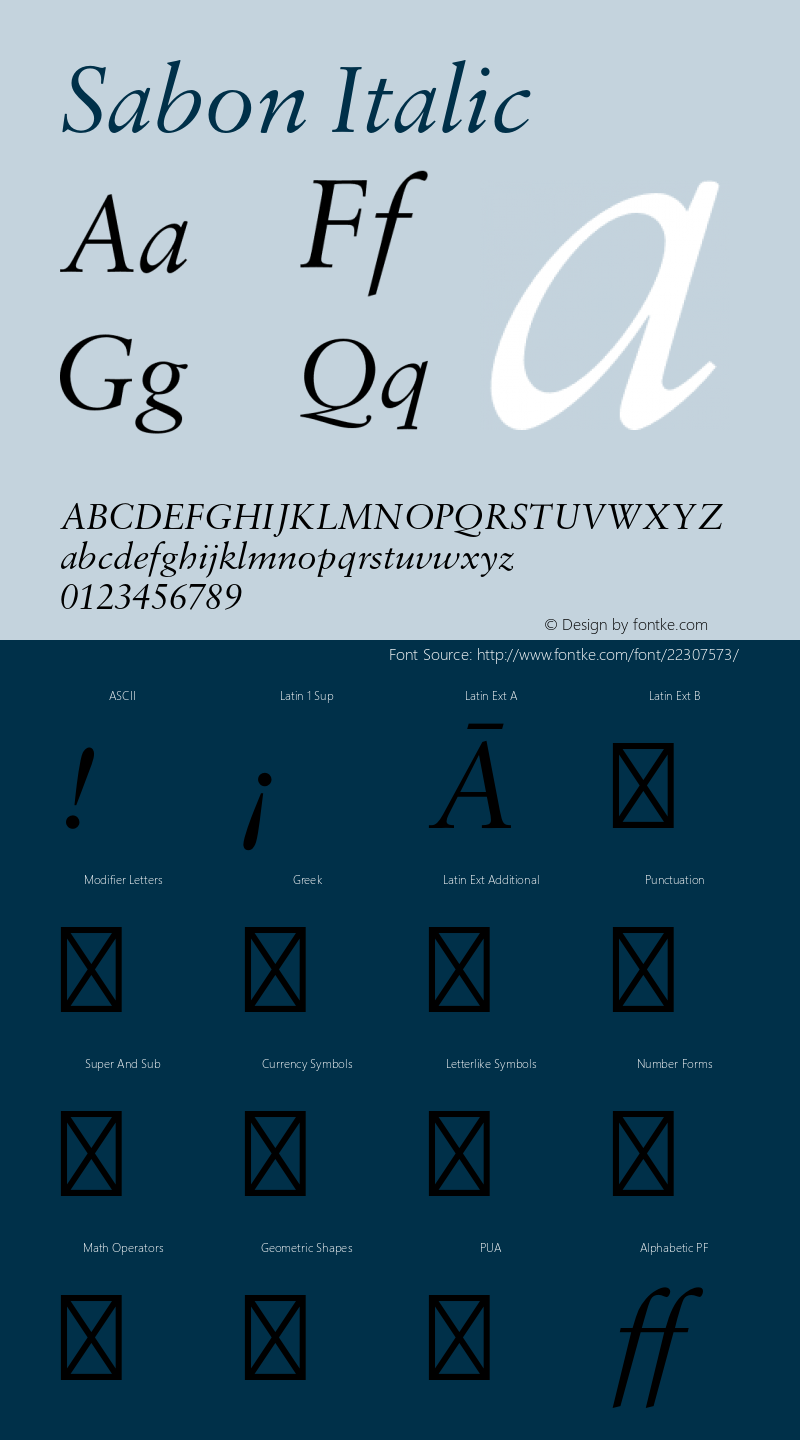 Sabon-Italic Version 1.001;PS 001.003;Core 1.0.38;makeotf.lib1.6.5960 Font Sample