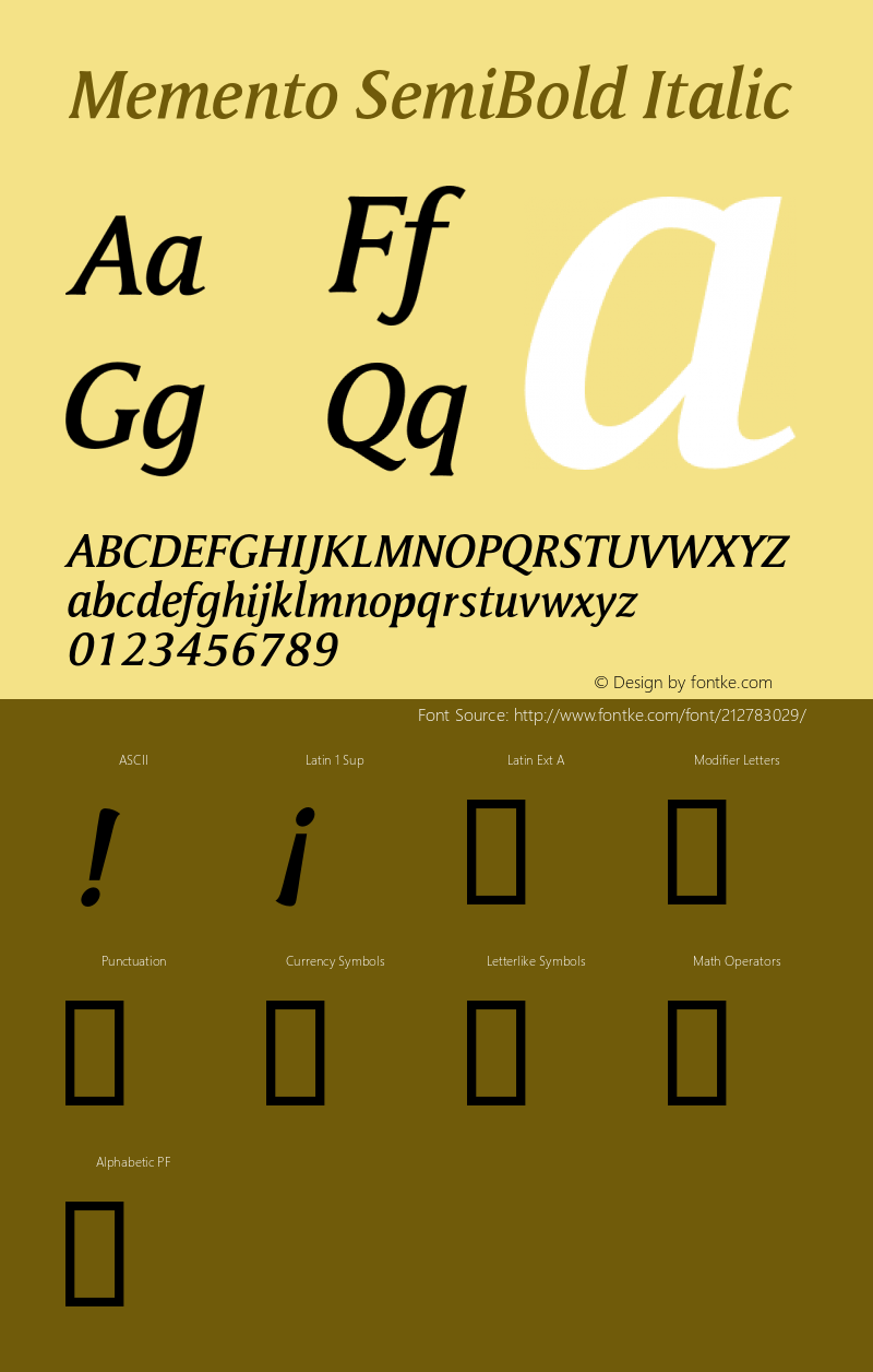 Memento SemiBold Italic Version 1.00图片样张