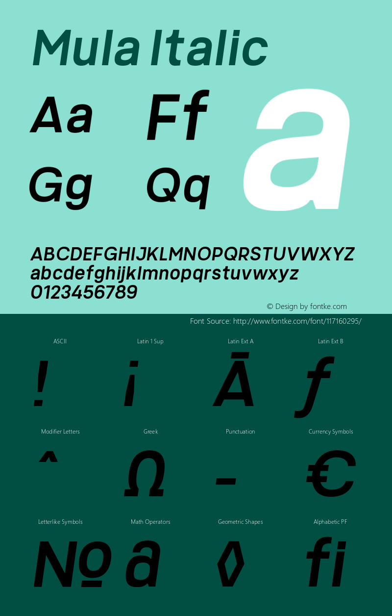 Mula-Italic Version 1.000 Font Sample