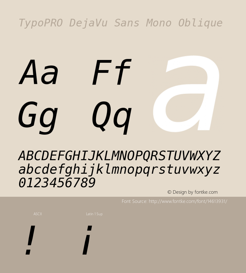 TypoPRO DejaVu Sans Mono Oblique Version 2.34 Font Sample