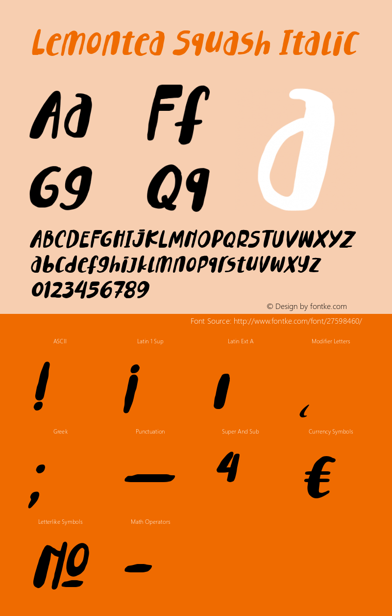 Lemontea Squash Italic Version 1.00;October 31, 2018 Font Sample