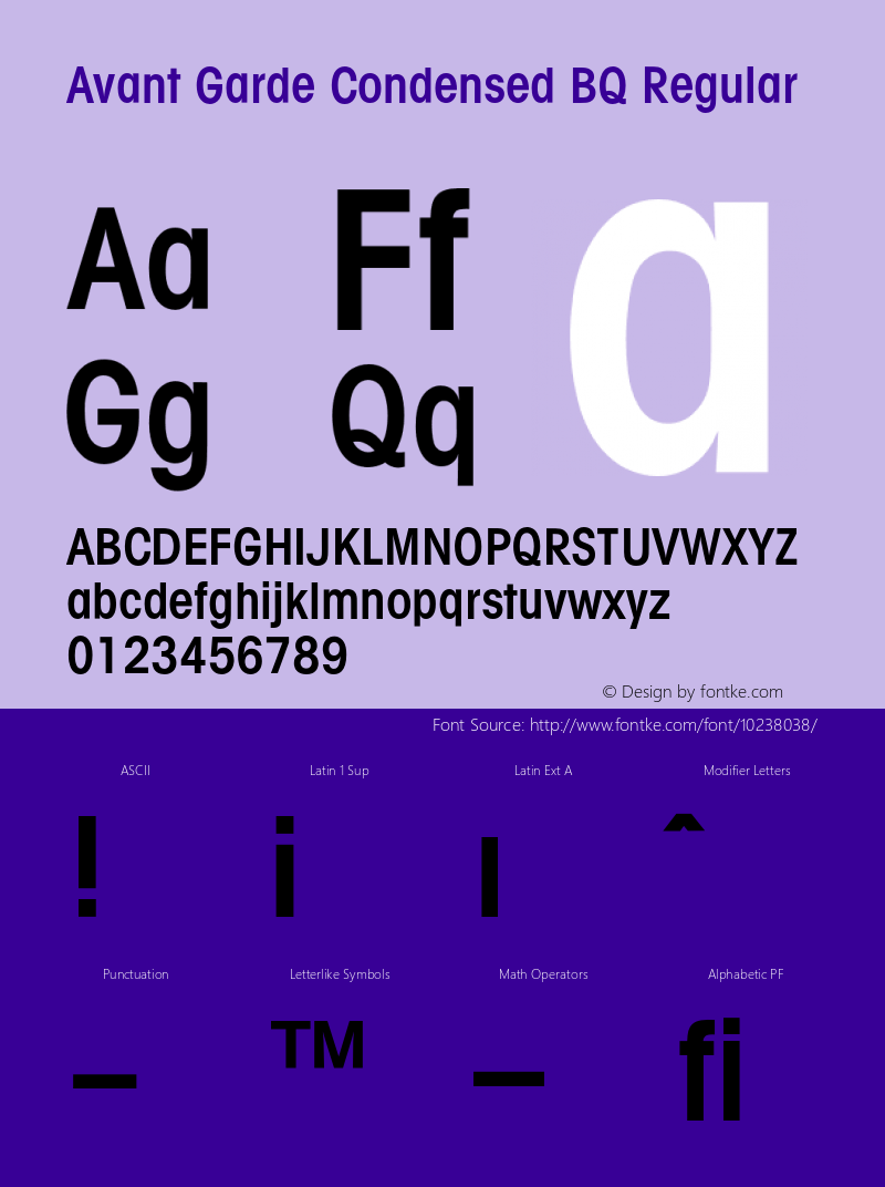 Avant Garde Condensed BQ Regular 001.000 Font Sample