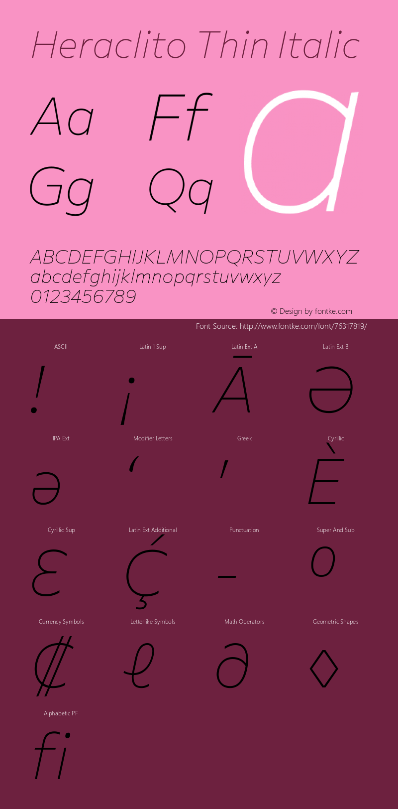 Heraclito Thin Italic Version 1.00;July 8, 2020;FontCreator 13.0.0.2655 64-bit Font Sample