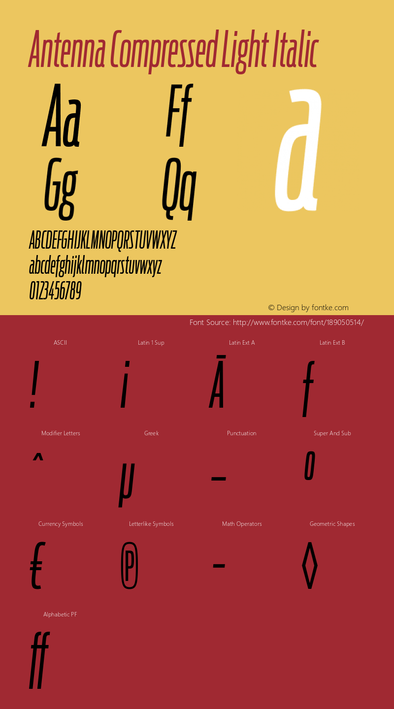 AntennaCompressed Light Italic Version 1.000;PS 1.0;hotconv 1.0.72;makeotf.lib2.5.5900图片样张