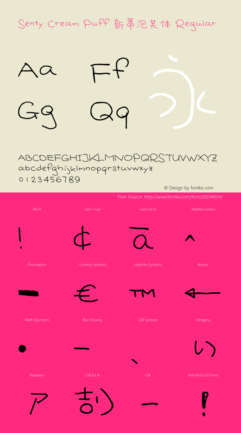 SentyCreamPuff Version 1.00 October 26, 2014, initial release Font Sample